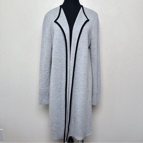 Talbots Womens Large Long Line Tipped Merino Blend Sweater Jacket - Picture 2 of 14